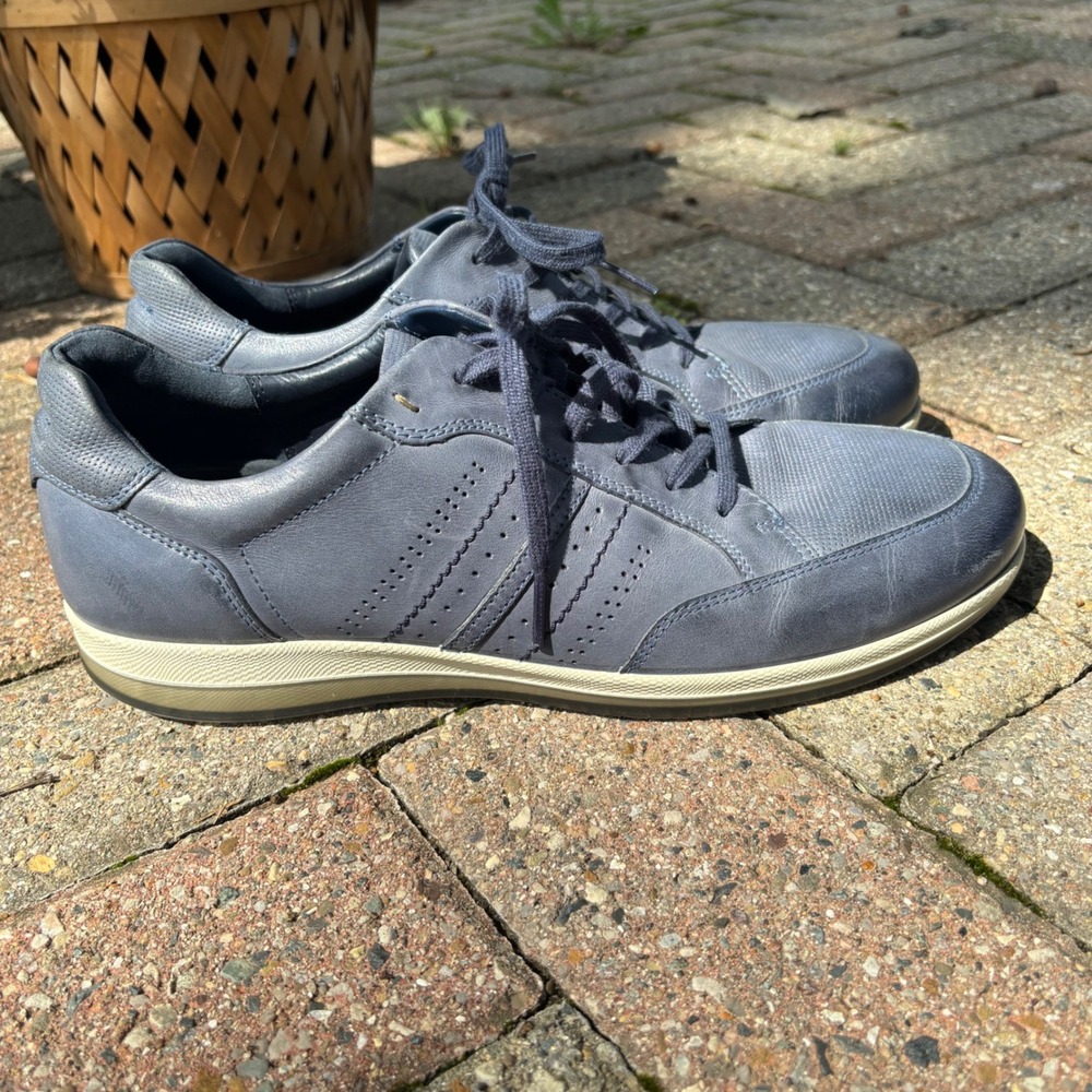 ECCO Mens Leather Casual Tie Blue Low Top Sneakers Size 43 US 9.5